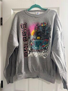 Men's VINTAGE Gray Graphic POLARIS Snowmobile Crewneck Sweatshirt